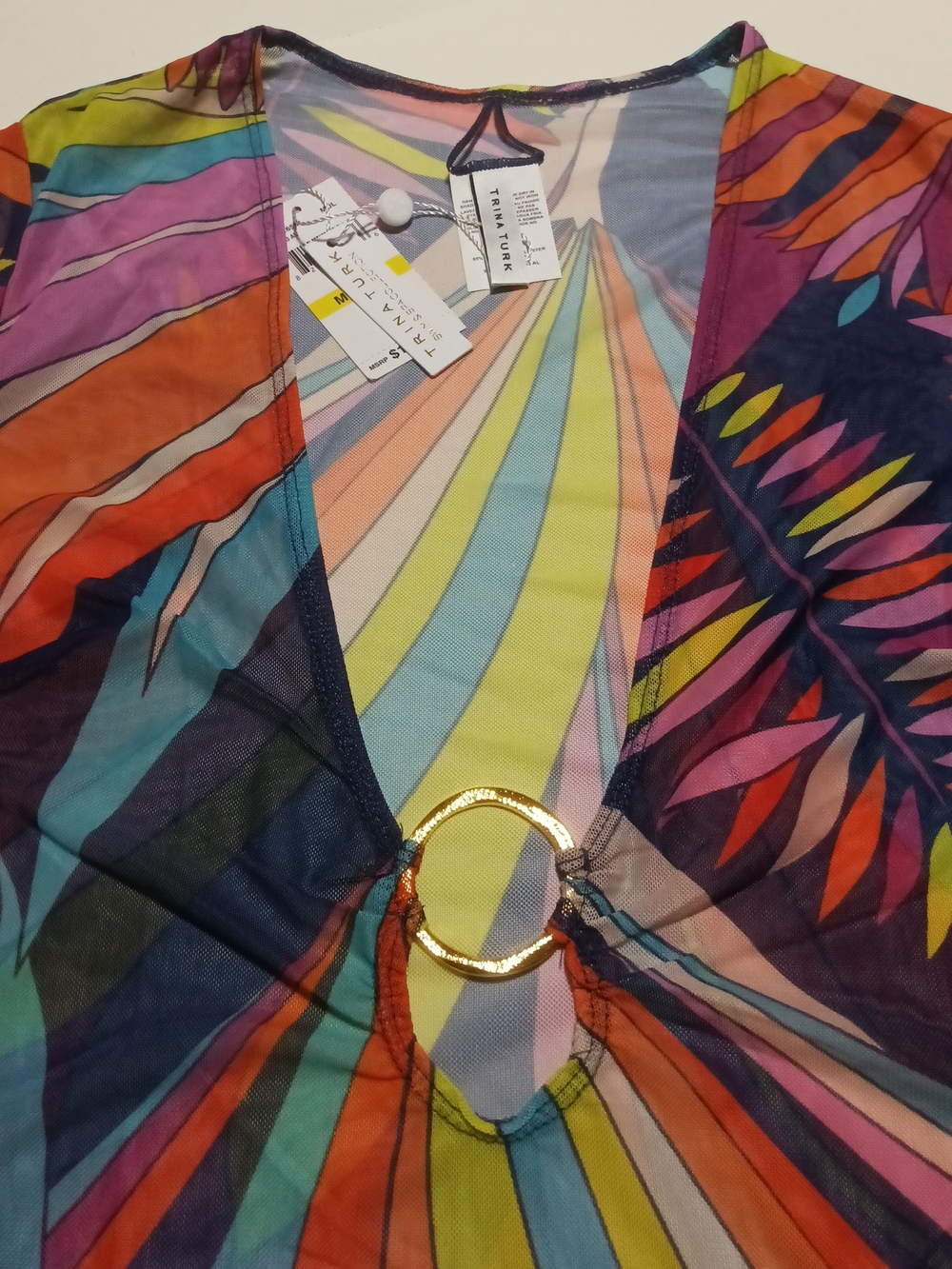 Trina Turk Paralia Multicolor Sheer Long-Sleeve Maxi Swim Cover-Up - Picture 8 of 11